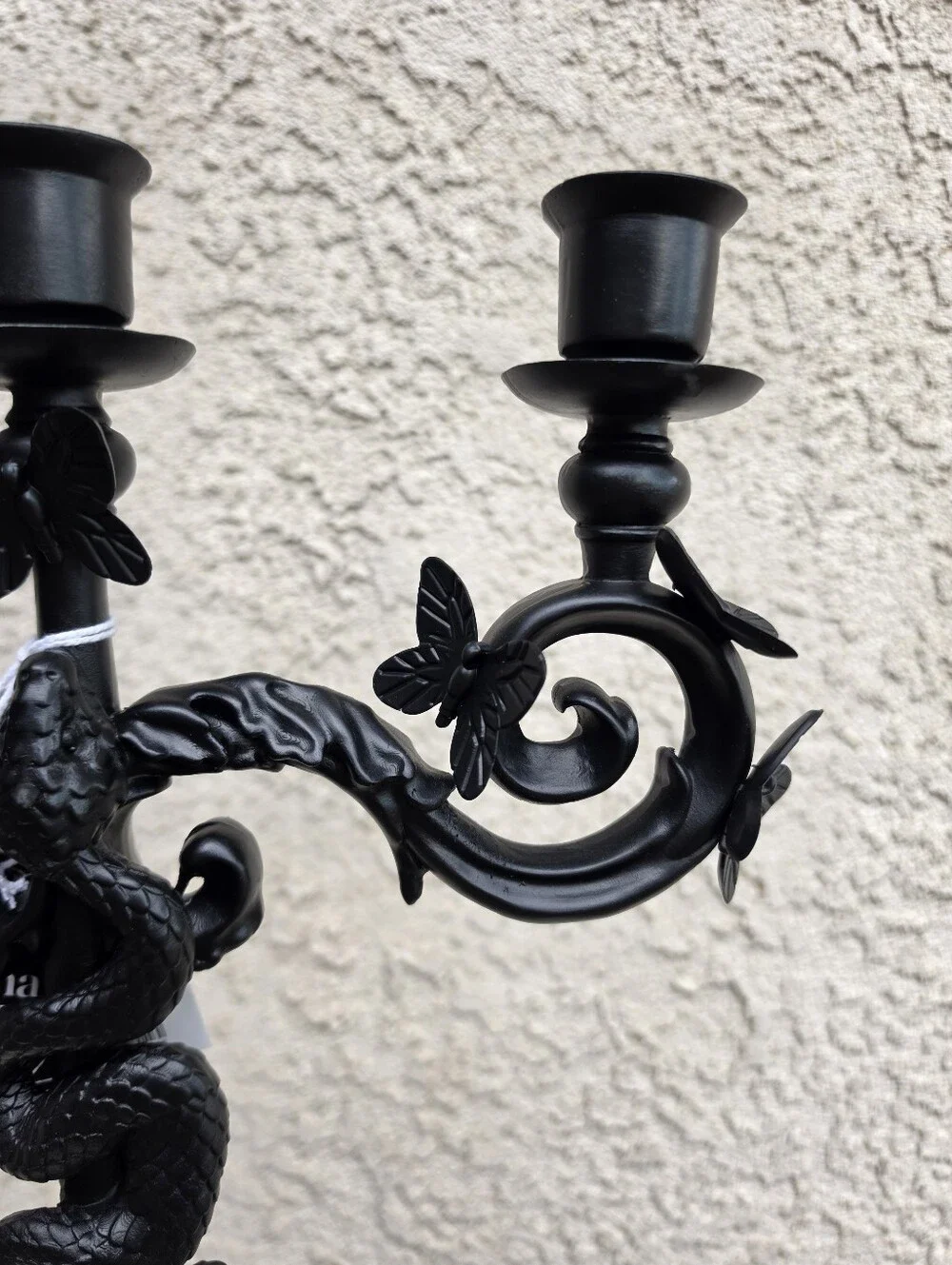 Martha Stewart Matte Black Snake & Butterfly Three-Arm Candelabra Halloween NWT